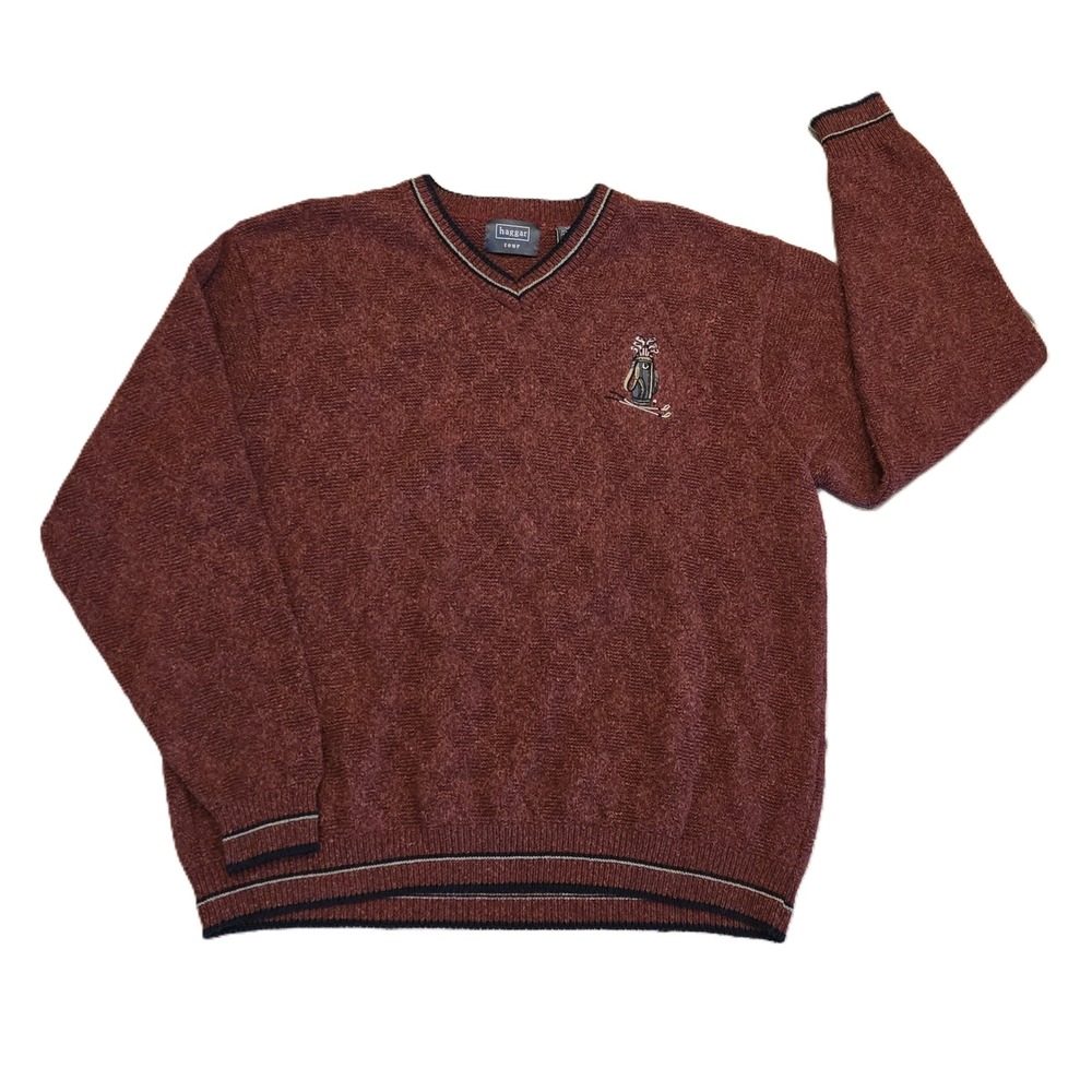 Vintage Haggar Tour Mens V Neck Golf Sweater Embroidered Owl Golf Bag Size L